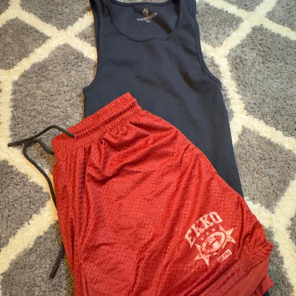 Ekkovision bundle .. red polyester shorts with white logo and star, size XL #ecko #athletic