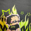 Betty Boop black t-shirt with green flames and stars, size M #cartoon #retro