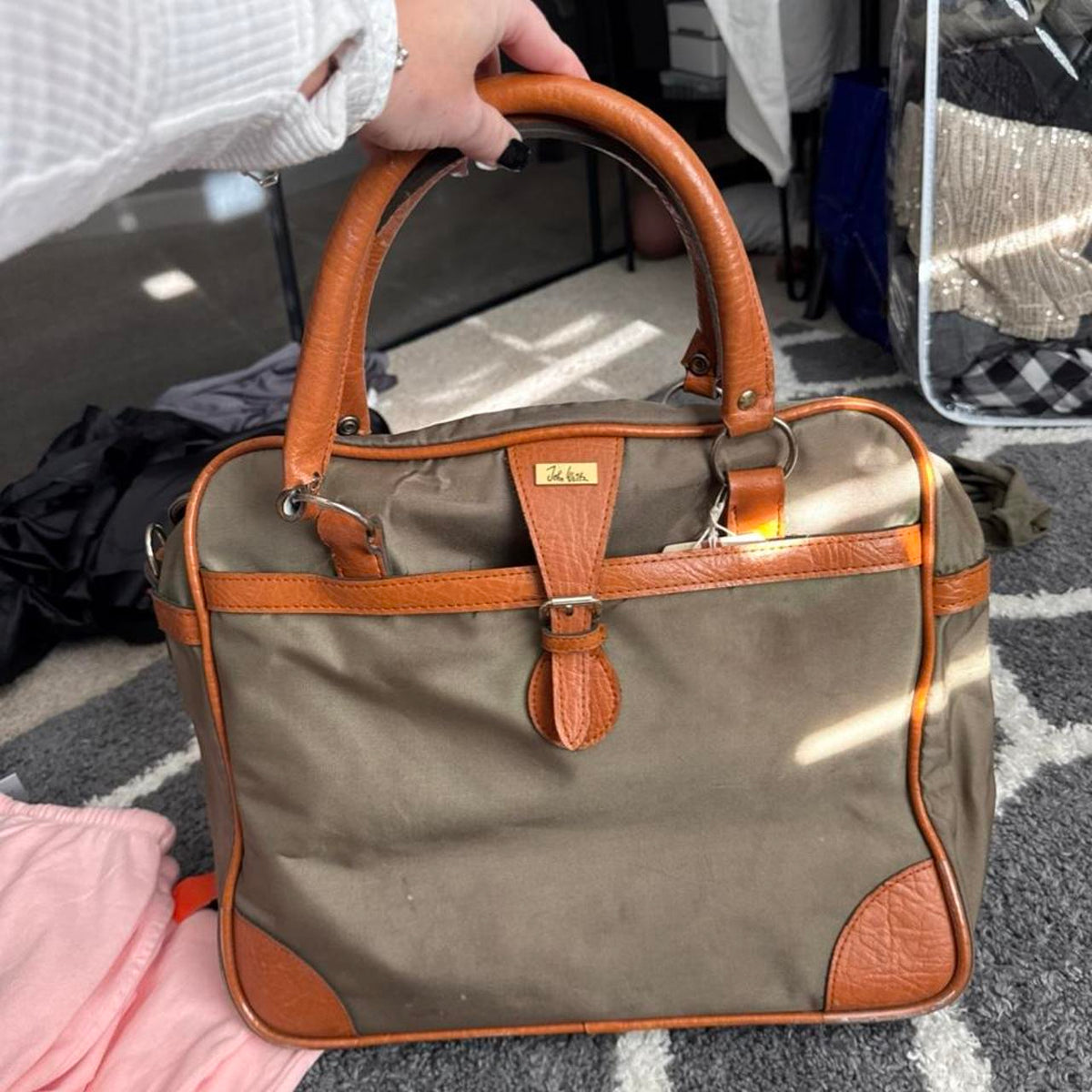 John Birt handbag in khaki & brown #handbag #designer