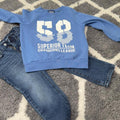 Mimo & Co. blue kids sweatshirt with white graphic featuring '58' and 'SUPERIOR TEAM CHAMPIONS LEAGUE' text, size 4 years #kidsfashion #champions #boysbundle #playset