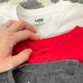 3 bundled Lee boy long sleeve cotton shirts in white, red, and gray . Size 6 #babyboy #stripes - Image 1
