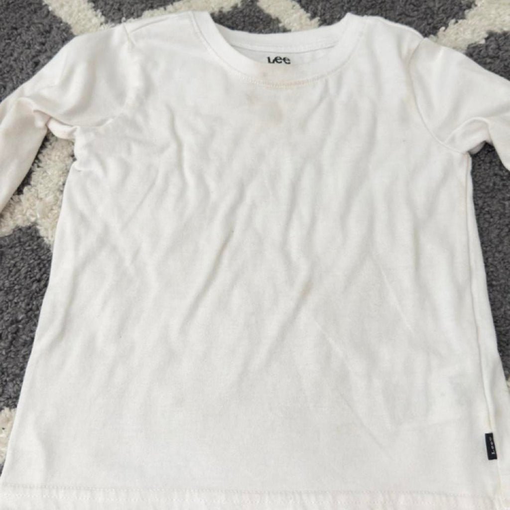 3 bundled Lee boy long sleeve cotton shirts in white, red, and gray . Size 6 #babyboy #stripes - Image 3