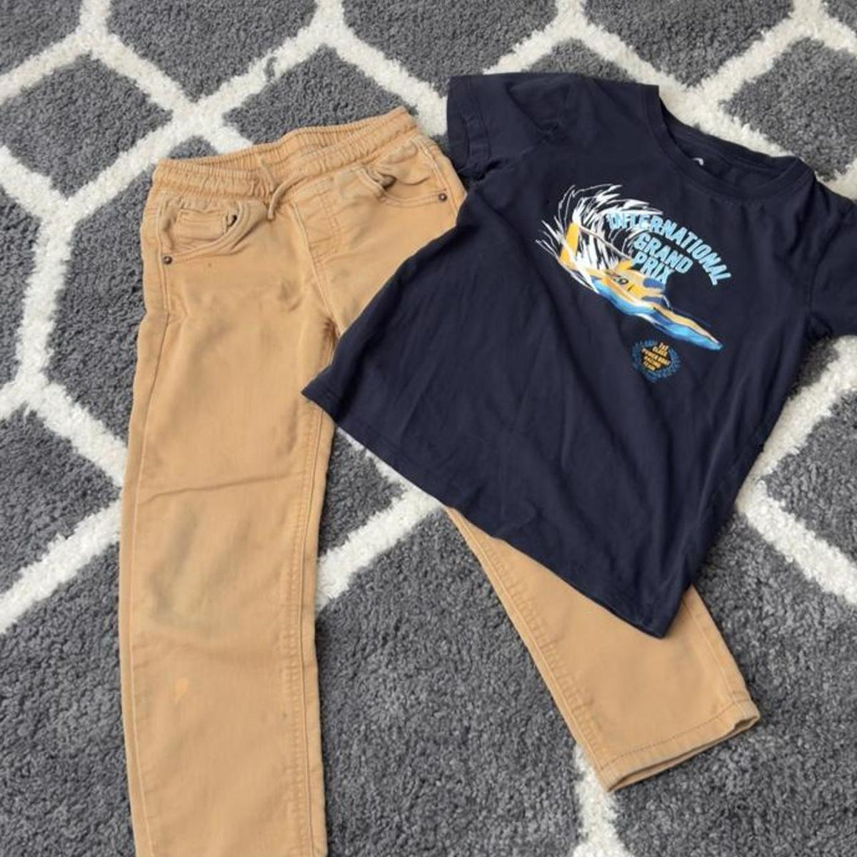 Cat & Jack kids set with blue and yellow speedboat graphic