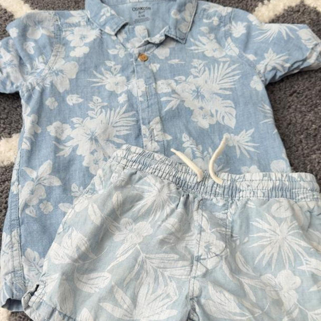 OshKosh B'gosh blue & white floral print kids set size 4T #toddler #floral