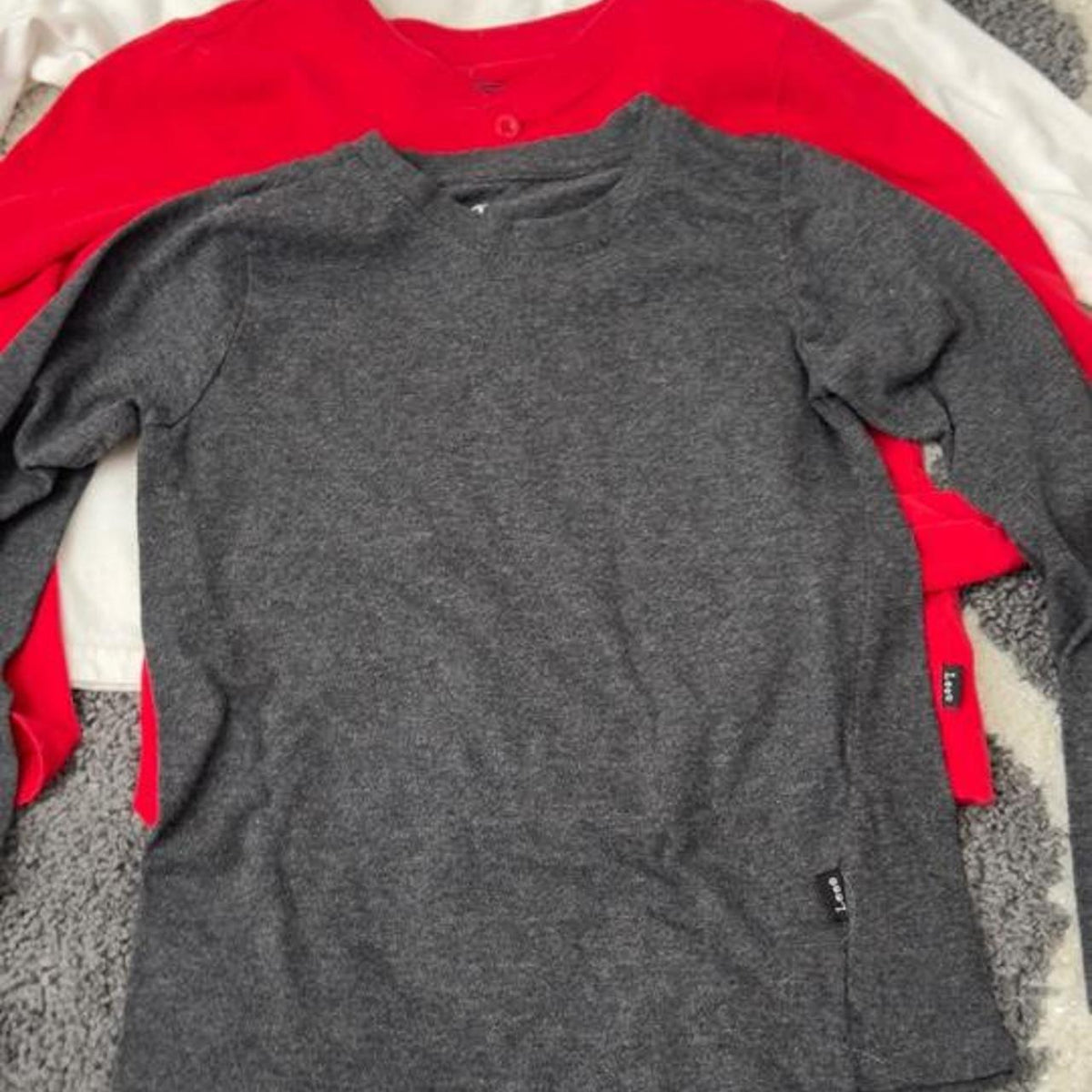 3 bundled Lee boy long sleeve cotton shirts in white, red, and gray . Size 6 #babyboy #stripes - Image 2
