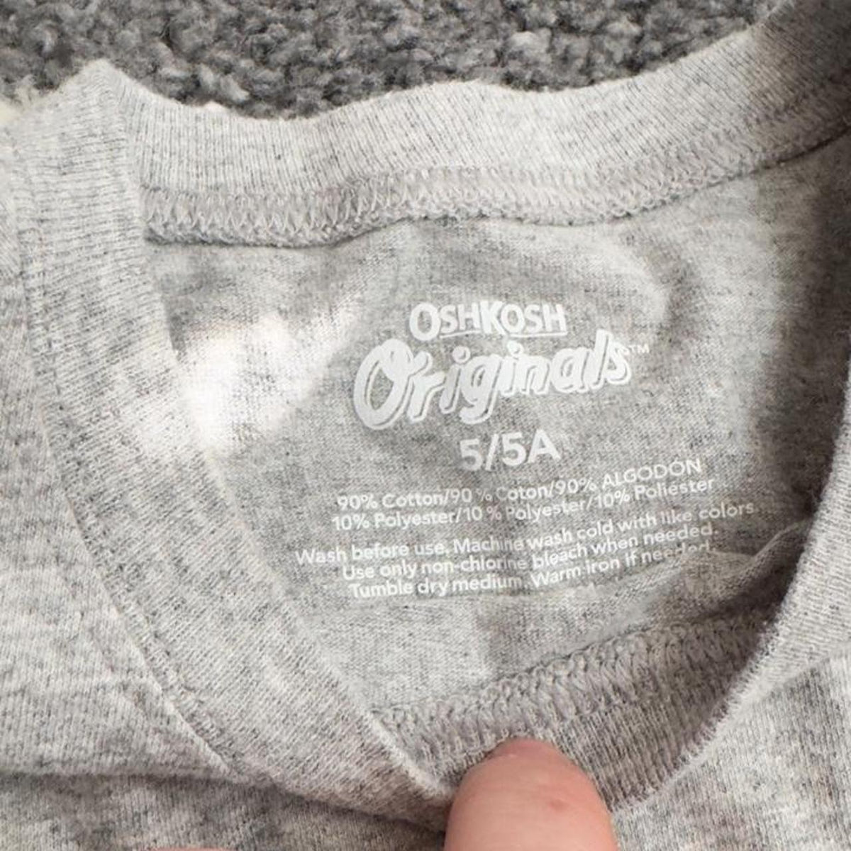 Gray OshKosh B'gosh long sleeve cotton & polyester shirt with red text reading 'DEAR SANTA, I TRIED.' with a graphic of Santa Claus wearing sunglasses, size 5/5A #christmas #santa