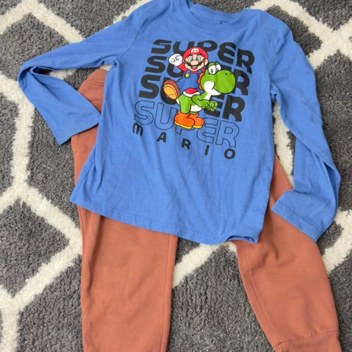 Super Mario long sleeve top and joggers set with Super Mario and Yoshi graphic