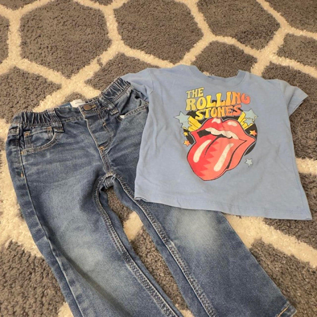 Old navy straight leg toddler 2t jeans, bundled with Rolling Stones 2t shirt.