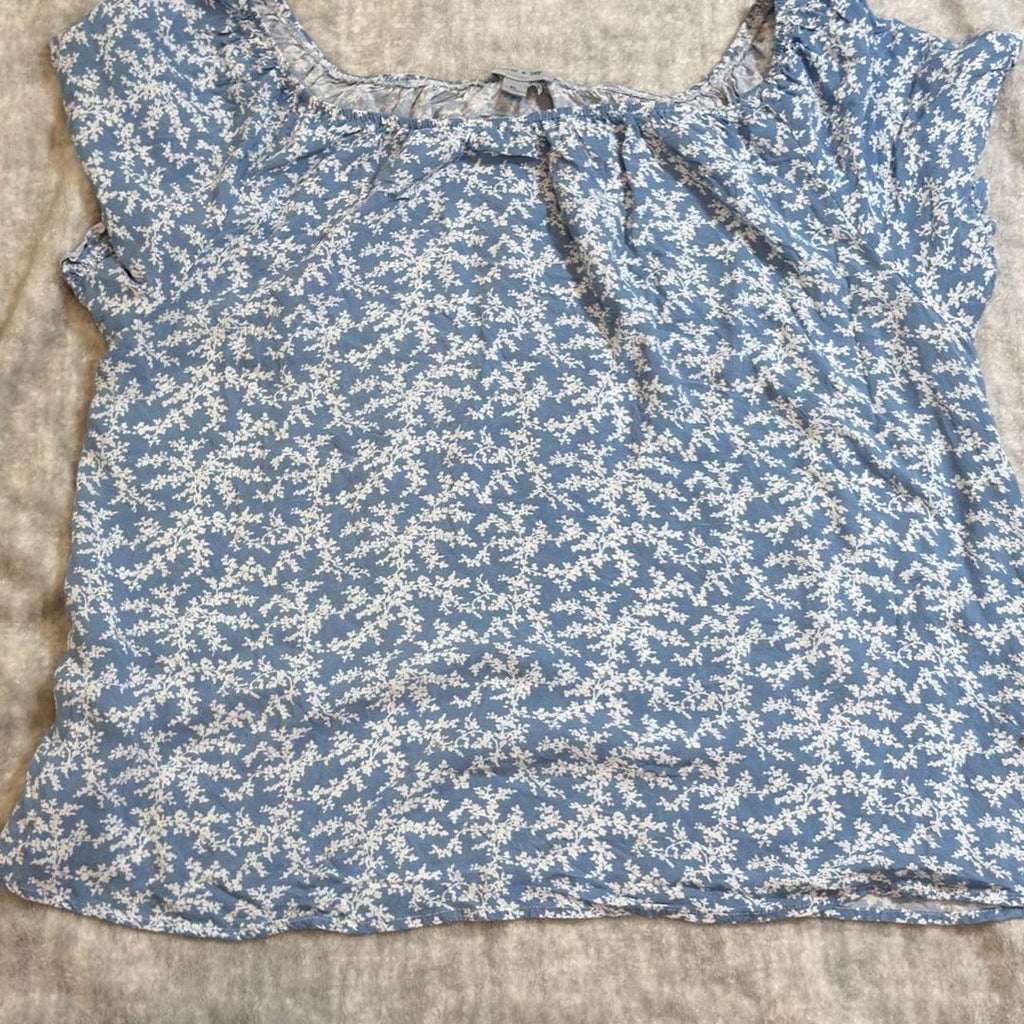 Floral & Ivy Blue White Floral Print Off Shoulder Top XL - Image 1
