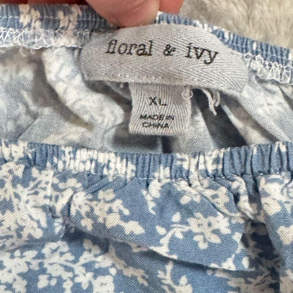 Floral & Ivy Blue White Floral Print Off Shoulder Top XL - Image 2