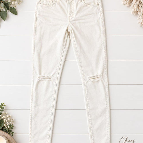 American Eagle White Distressed Knee Skinny Jeans - Image 1