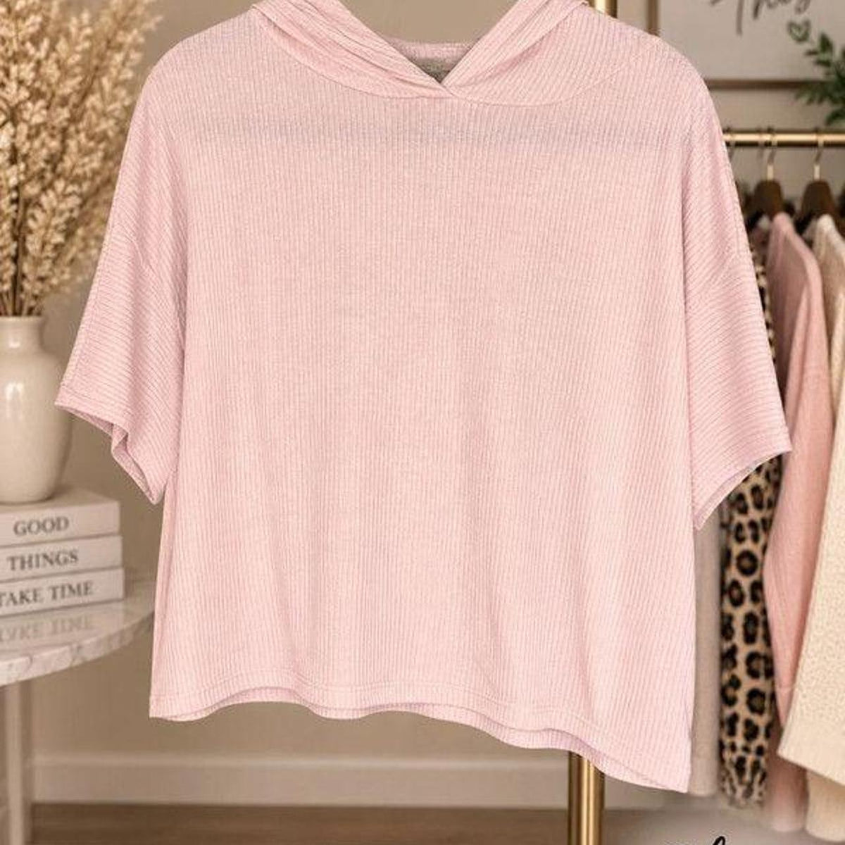 Moon Kiss Ribbed Short Sleeve Cropped Hoodie / Top - Image 1