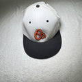 White & black baseball cap with orange embroidered logo #baseball #cap - Image 1