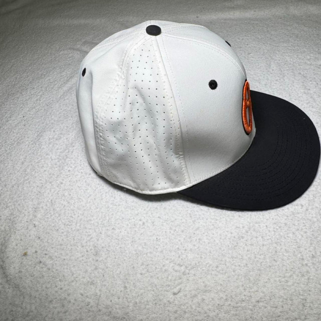 White & black baseball cap with orange embroidered logo #baseball #cap - Image 3