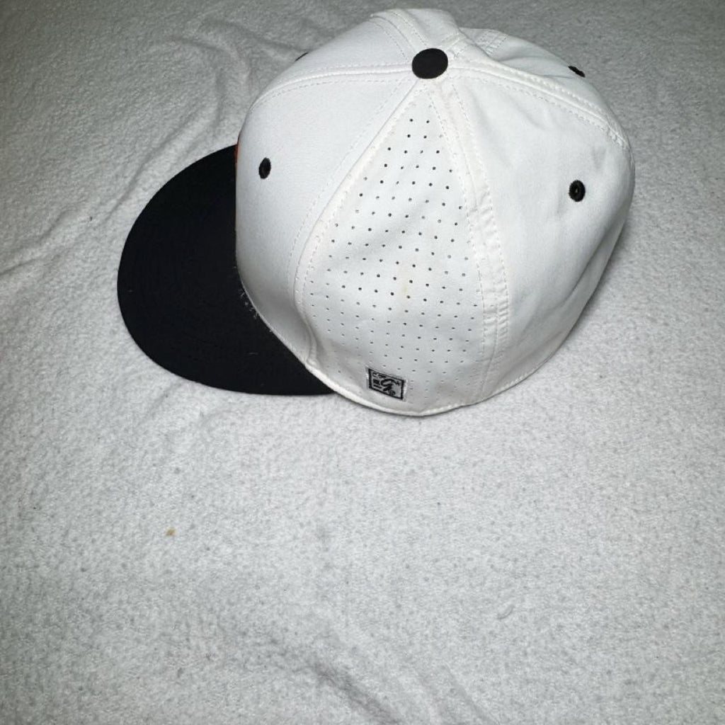 White & black baseball cap with orange embroidered logo #baseball #cap - Image 4