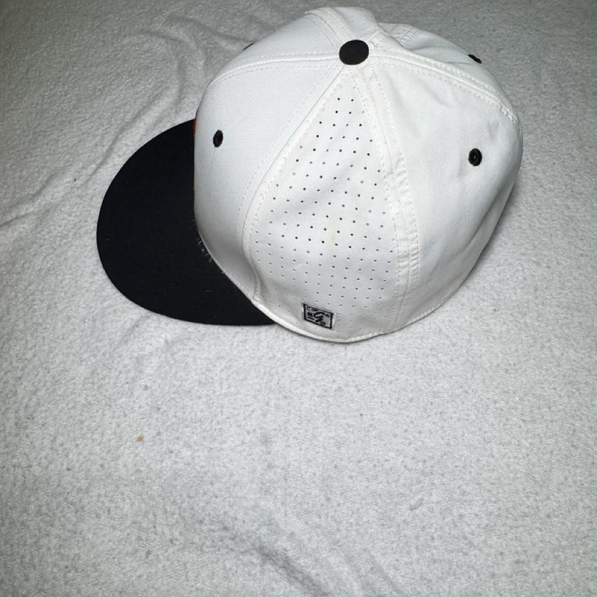 White & black baseball cap with orange embroidered logo #baseball #cap - Image 4