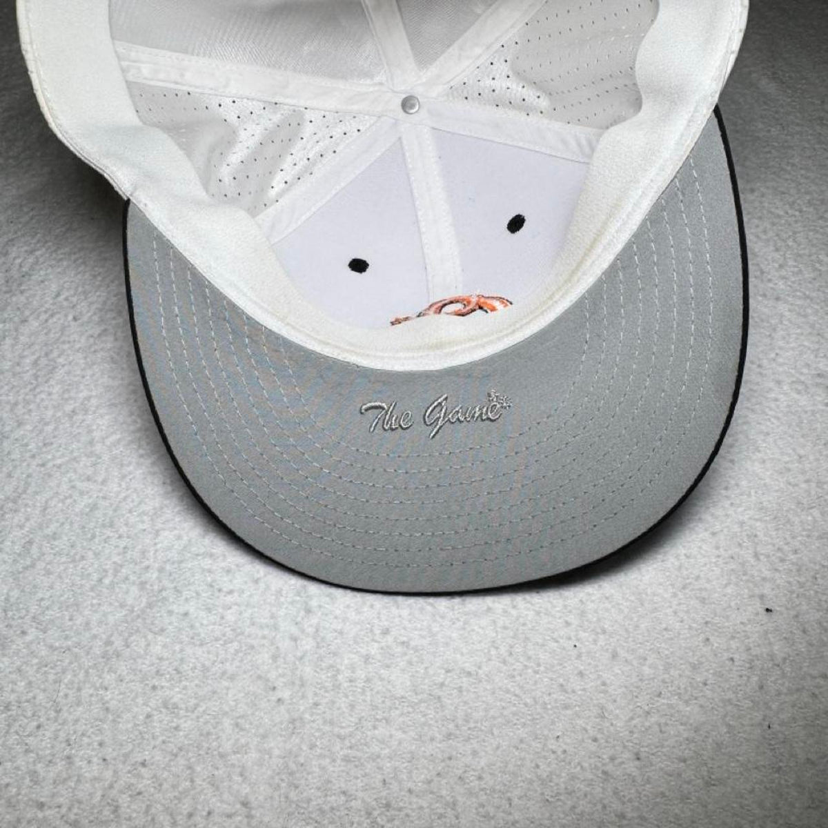 White & black baseball cap with orange embroidered logo #baseball #cap - Image 6