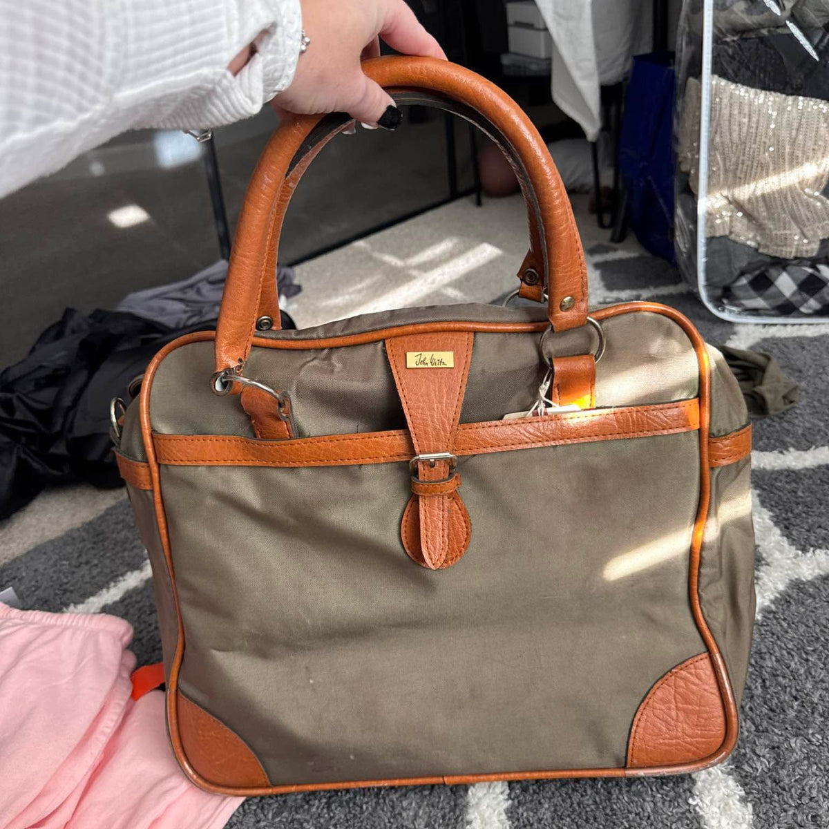 Vintage John Weitz Canvas and Leather Briefcase Tote Bag - Image 2