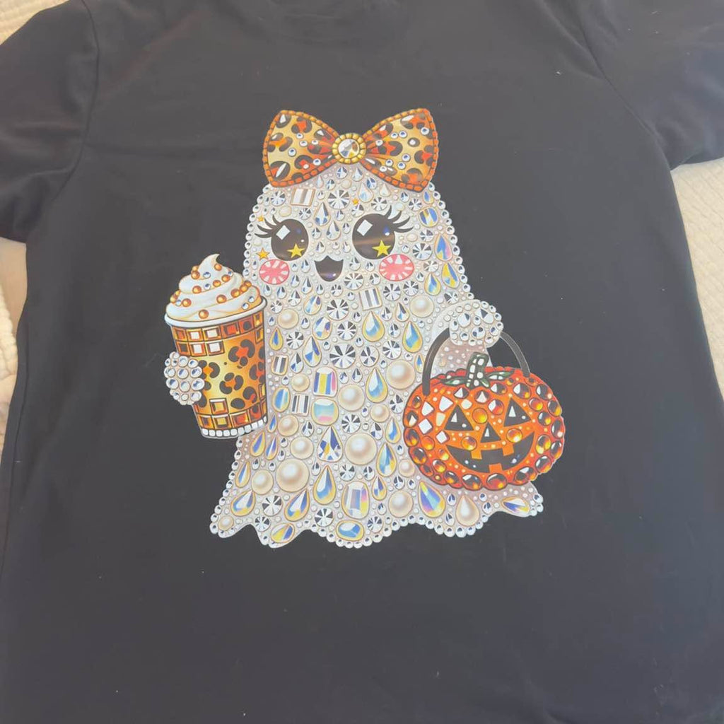 Black Halloween Ghost Graphic T-Shirt Size Medium - Image 1